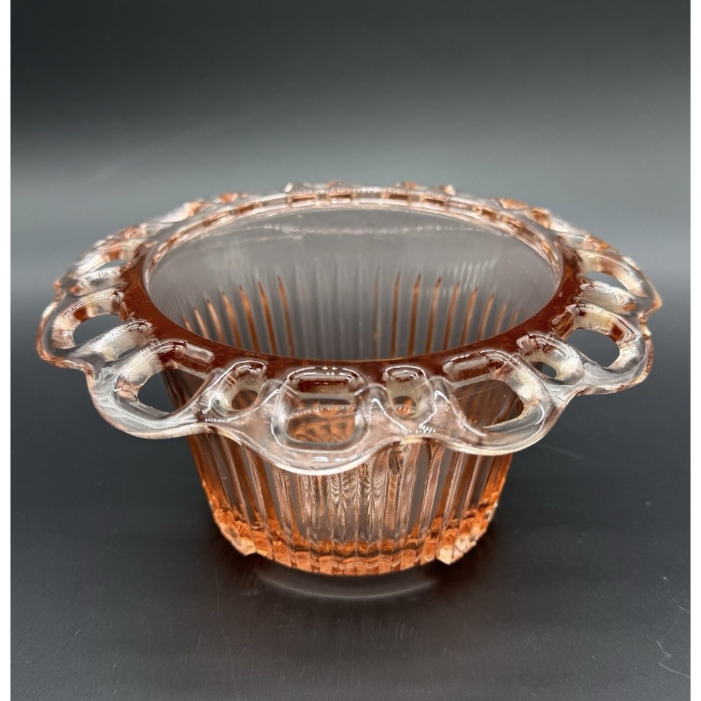 Anchor Hocking Old Colony Open Lace Pink Depression Glass Compote Bowl 1930s
